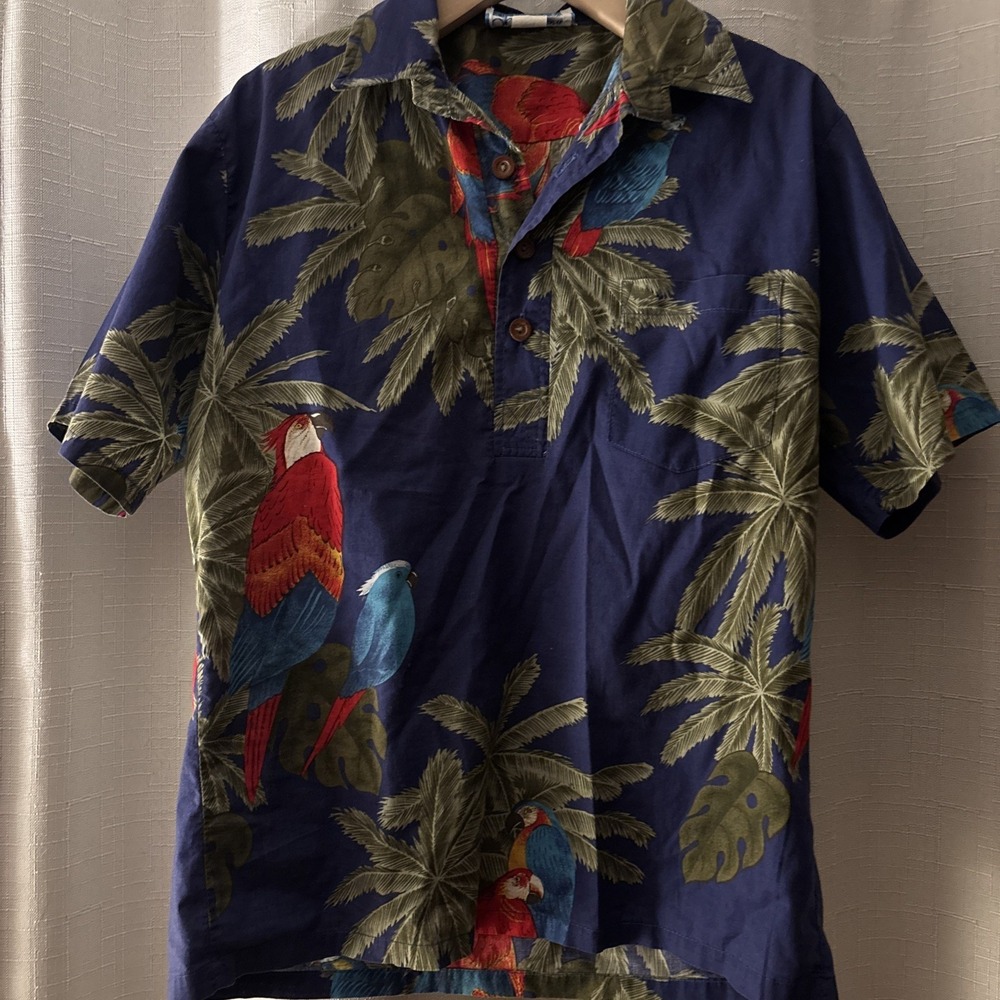 Tropical Polo Shirt 80s Ocean Pacific Hawaiian Blouse‎ Button Up Parrots- M